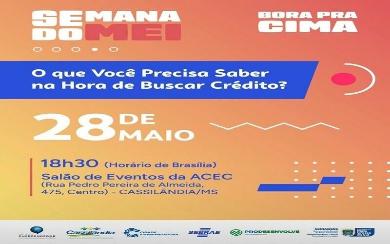 Ilustração da notícia Semana do MEI terá palestra sobre crédito para empreendedores em Cassilândia